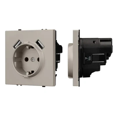 Розетка с заземлением со шторками с USB тип А+А софт-тач SCT-MUAA-SFPL-CA (250V 16A) Arlight 059442(1)