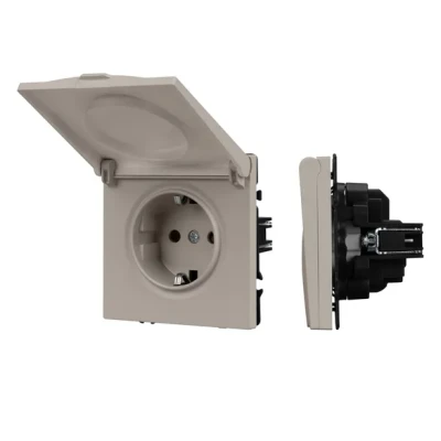 Розетка с заземлением со шторками и крышкой софт-тач SCT-MCP-SFPL-CA (250V 16A) Arlight 059440(1)