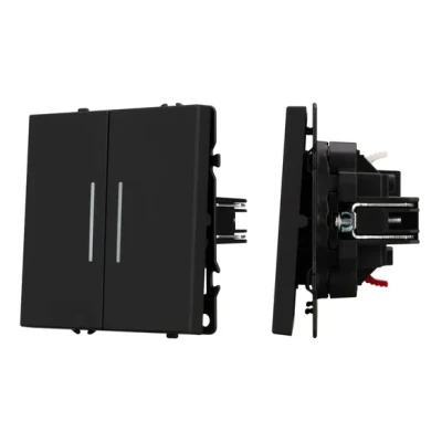 Механизм звонкового выключателя двухклавишный LED SWT-NOBE-MKR2-SFPL-L-BK (230V 10A) Arlight 061742(1)