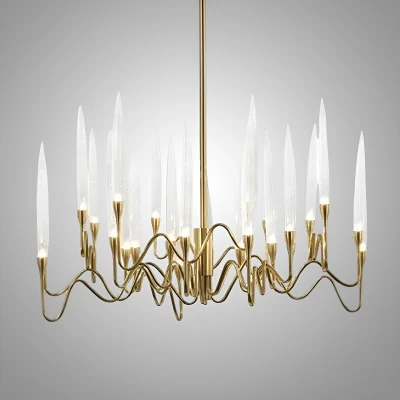 Люстра на штанге Il Pezzo 3 Round Chandelier Brass and Crystals D1200