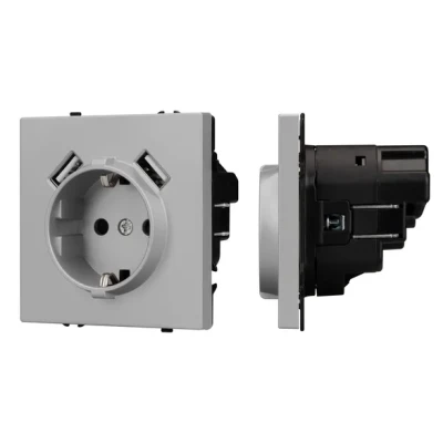 Розетка с заземлением со шторками с USB тип А+А софт-тач SCT-MUAA-SFPL-IS (250V 16A) Arlight 059443(1)