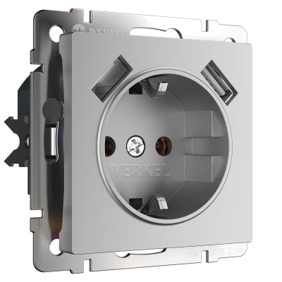 Розетка с заземлением, шторками и USBх2 Werkel W1171506