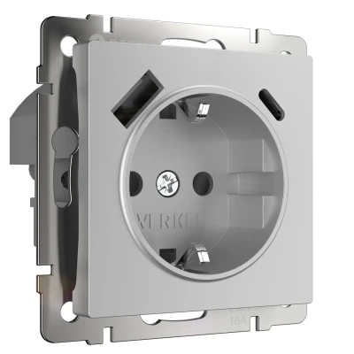 Розетка с заземлением шторками и USB без рамки Werkel серебристый W1171706