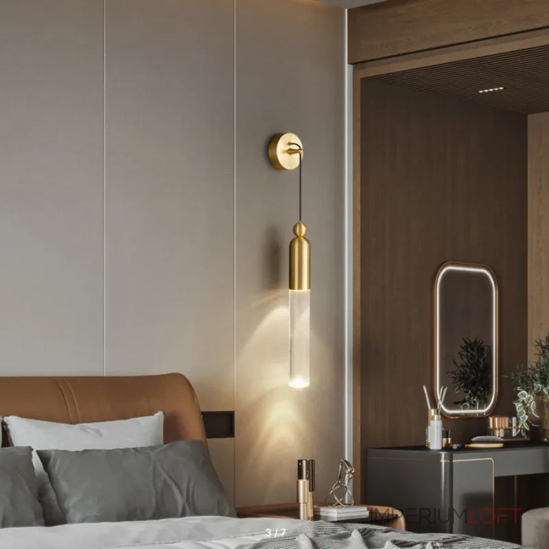 Настенный бра-светильник с прозрачным цилиндрическим корпусом и шарообразным клипом из латуни GELIS WALL Black Настенный бра-светильник с прозрачным цилиндрическим корпусом и шарообразным клипом из латуни GELIS WALL Black