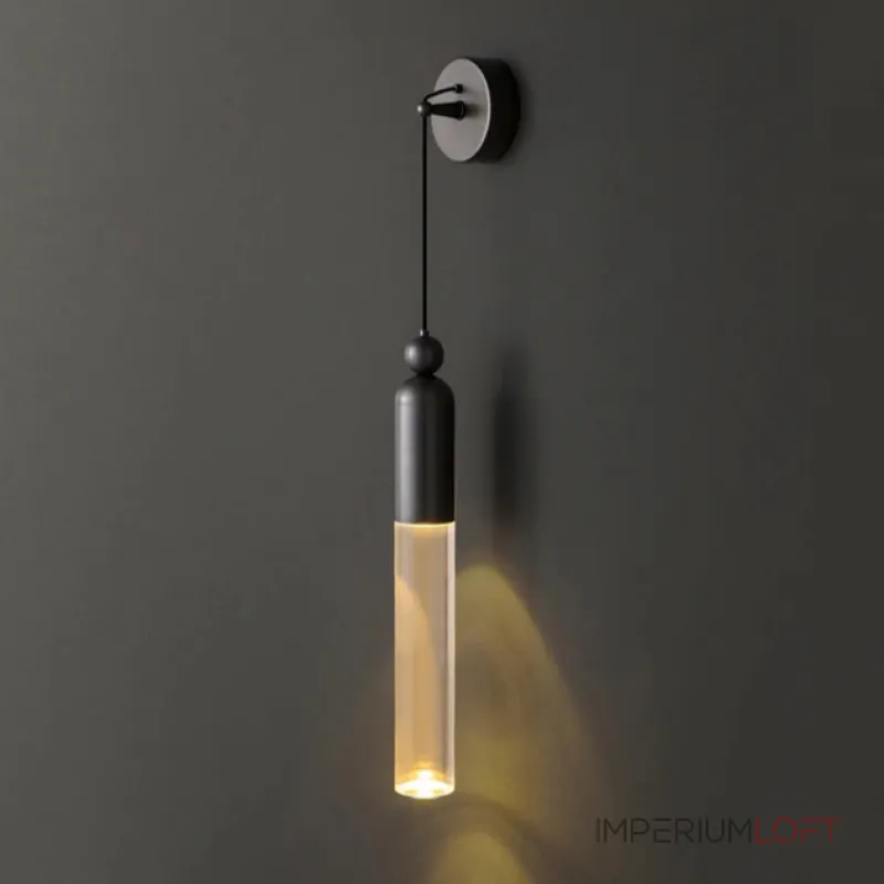 Настенный бра-светильник с прозрачным цилиндрическим корпусом и шарообразным клипом из латуни GELIS WALL Black Настенный бра-светильник с прозрачным цилиндрическим корпусом и шарообразным клипом из латуни GELIS WALL Black