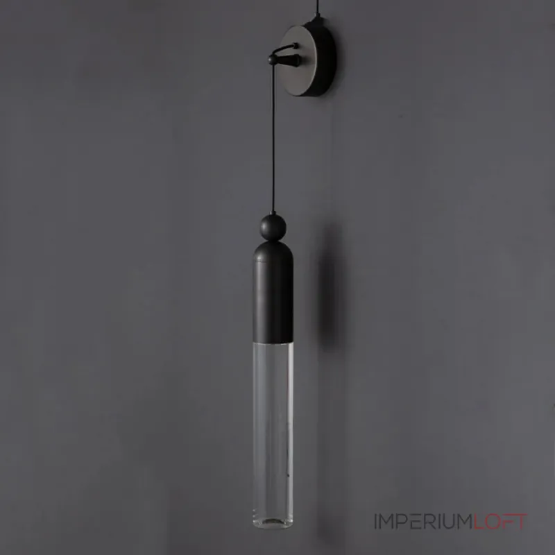 Настенный бра-светильник с прозрачным цилиндрическим корпусом и шарообразным клипом из латуни GELIS WALL Black Настенный бра-светильник с прозрачным цилиндрическим корпусом и шарообразным клипом из латуни GELIS WALL Black