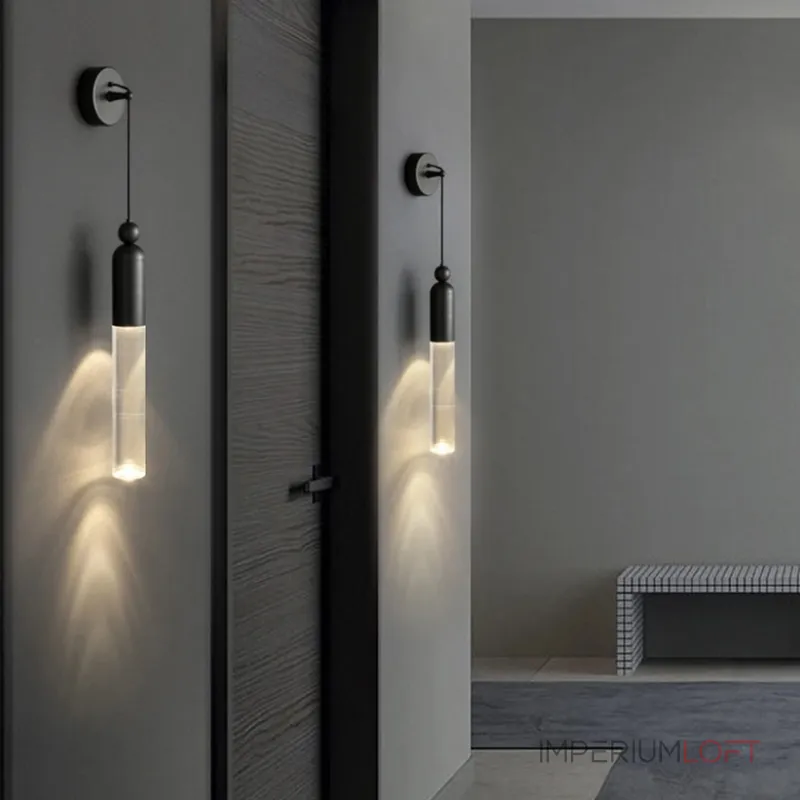 Настенный бра-светильник с прозрачным цилиндрическим корпусом и шарообразным клипом из латуни GELIS WALL Black Настенный бра-светильник с прозрачным цилиндрическим корпусом и шарообразным клипом из латуни GELIS WALL Black