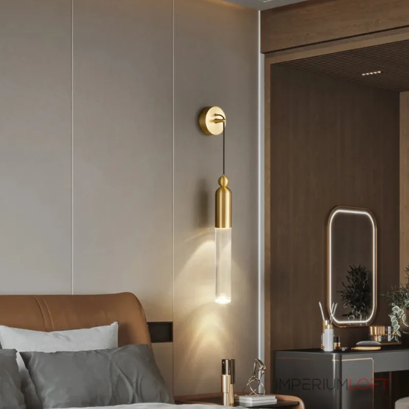 Настенный бра-светильник с прозрачным цилиндрическим корпусом и шарообразным клипом из латуни GELIS WALL Black Настенный бра-светильник с прозрачным цилиндрическим корпусом и шарообразным клипом из латуни GELIS WALL Black