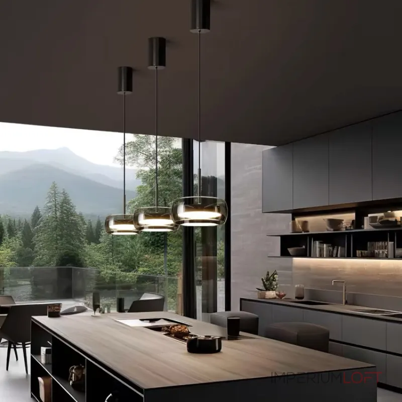 Серия подвесных светодиодных светильников с дисковидным металлическим корпусом, обрамленным стеклянным обручем SCOTT ONE L3 на диске