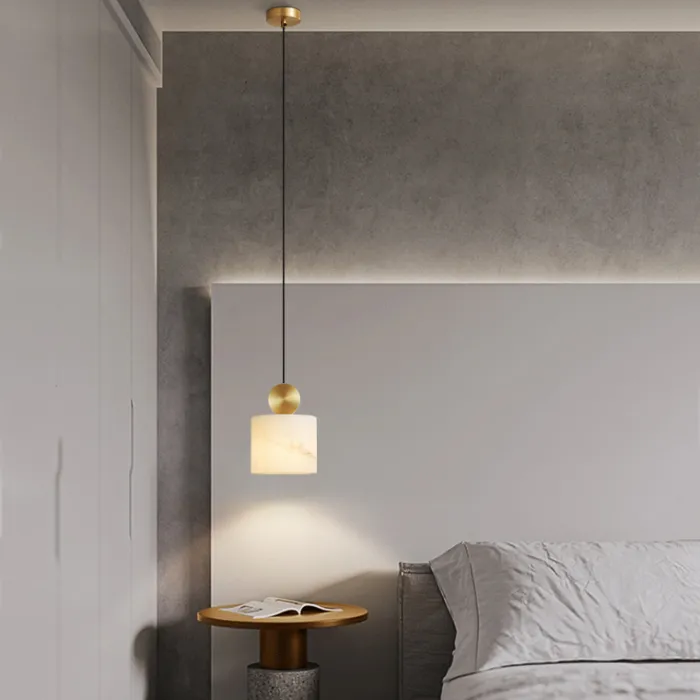 Серия подвесных светильников с цилиндрическим мраморным плафоном BRIXEN B Black от ImperiumLoft