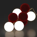 Серия подвесных светильников с комбинацией шарообразных плафонов из молочного стекла и декоративных флокированных цветных шаров LATTE COSY L5 Bordeaux