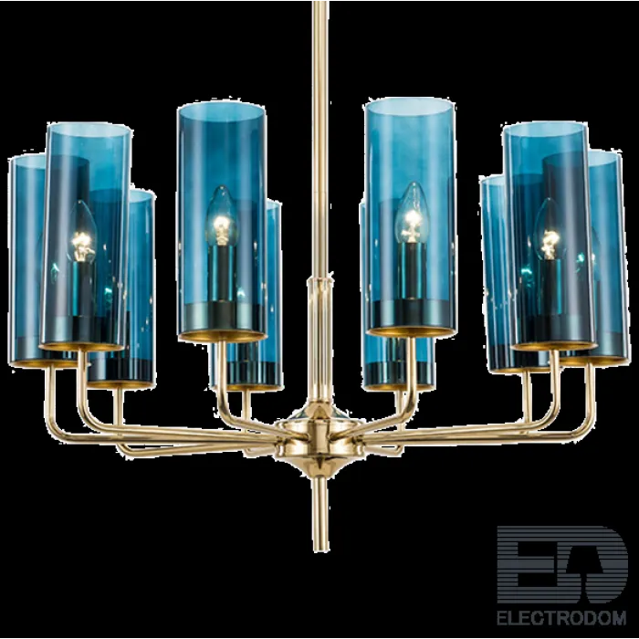 Люстра Agne Brass & Blue Glass Tube Chandelier in 1970 10 Синий от ImperiumLoft