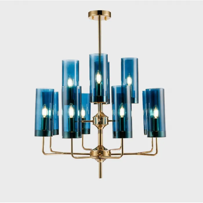 Люстра Agne Brass & Blue Glass Tube Chandelier in 1970 12 Синий от ImperiumLoft