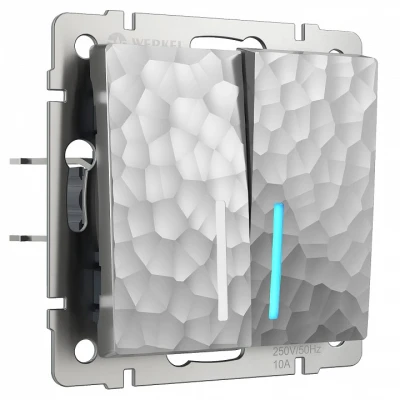 Выключатель двухклавишный с подсветкой без рамки Werkel W1220106 (серебряный) Цвет арматуры серебро