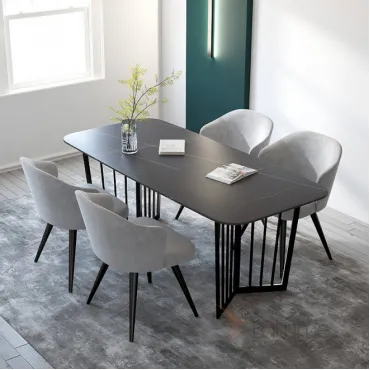 Дизайнерский обеденный стол - LaLume-AZ00397 180 * 90 * 75 (см) черный стол + черные ножки