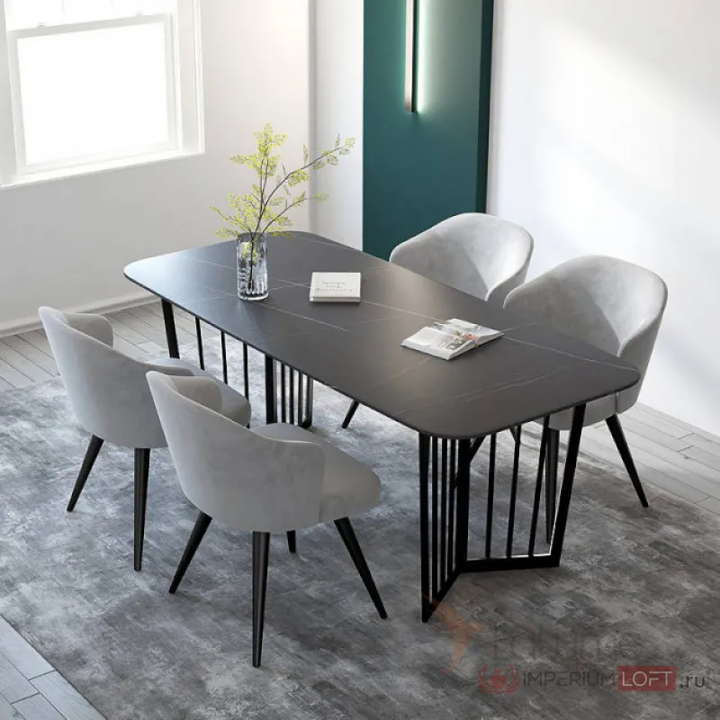 Дизайнерский обеденный стол - LaLume-AZ00397 180 * 90 * 75 (см) черный стол + черные ножки от ImperiumLoft