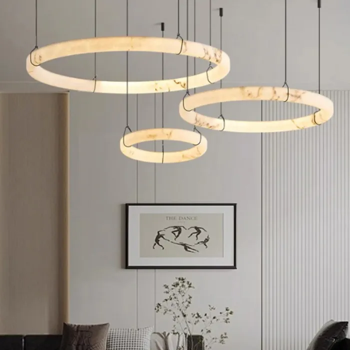 Серия светодиодных кольцевых люстр из мрамора ESTEFAN D100+80+50 от ImperiumLoft