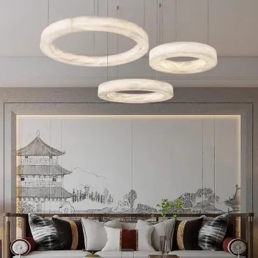 Серия светодиодных кольцевых люстр из натурального алебастра BYRON D100 от ImperiumLoft