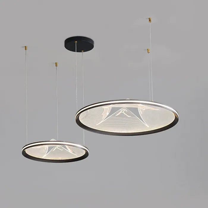 Серия кольцевых люстр с LED-подсветкой по внешнему контуру и фигурным рассеивателем с точечной гравировкой внутри OSMO D60+80 от ImperiumLoft