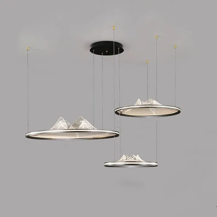 Серия кольцевых люстр с LED-подсветкой по внешнему контуру и фигурным рассеивателем с точечной гравировкой внутри OSMO D40+60+80 от ImperiumLoft