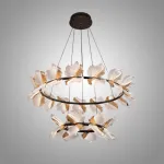 Серия кольцевых люстр с плафонами в виде прозрачных листьев с LED подсветкой AUBREY RING D50+80 от ImperiumLoft