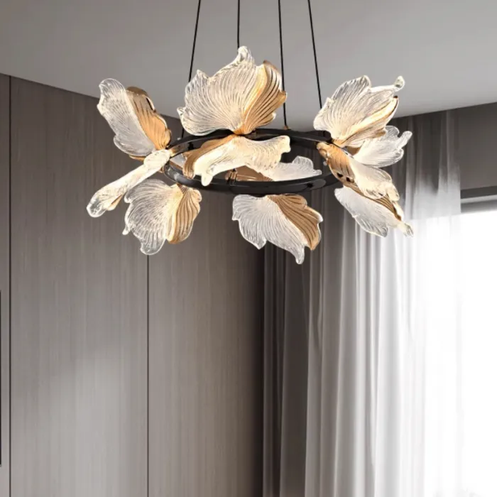 Серия кольцевых люстр с плафонами в виде прозрачных листьев с LED подсветкой AUBREY RING D60+100 от ImperiumLoft