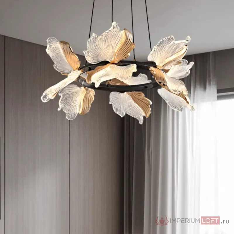 Серия кольцевых люстр с плафонами в виде прозрачных листьев с LED подсветкой AUBREY RING D80 от ImperiumLoft