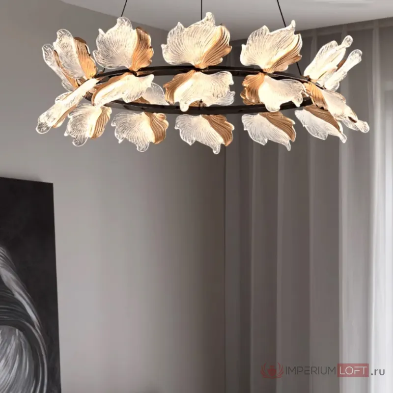 Серия кольцевых люстр с плафонами в виде прозрачных листьев с LED подсветкой AUBREY RING D80 от ImperiumLoft
