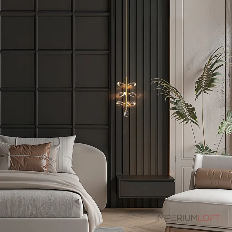 Серия подвесных светильников с кристаллами из улучшенного хрусталя К9 на общей вертикальной стойке GLORIOLE ONE A L13 от ImperiumLoft