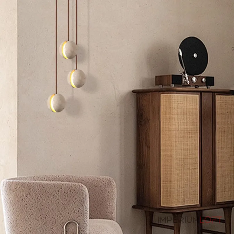 Подвесной светильник с составным плафоном из двух травертиновых полусфер POVL SPLIT от ImperiumLoft Подвесной светильник с составным плафоном из двух травертиновых полусфер POVL SPLIT от ImperiumLoft