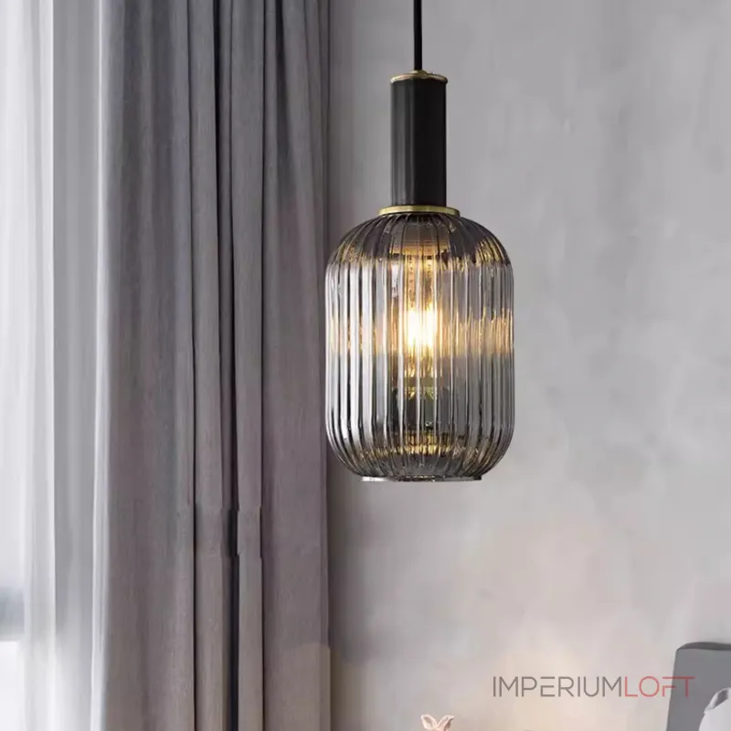 Серия подвесных светильников с рельефными плафонами из дымчатого стекла IRIS BLACK D15