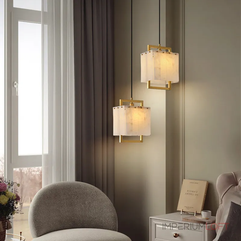 Подвесной светильник с плафоном из мраморных пластин прямоугольной формы на латунном каркасе ADINA MARBLE от ImperiumLoft Подвесной светильник с плафоном из мраморных пластин прямоугольной формы на латунном каркасе ADINA MARBLE от ImperiumLoft