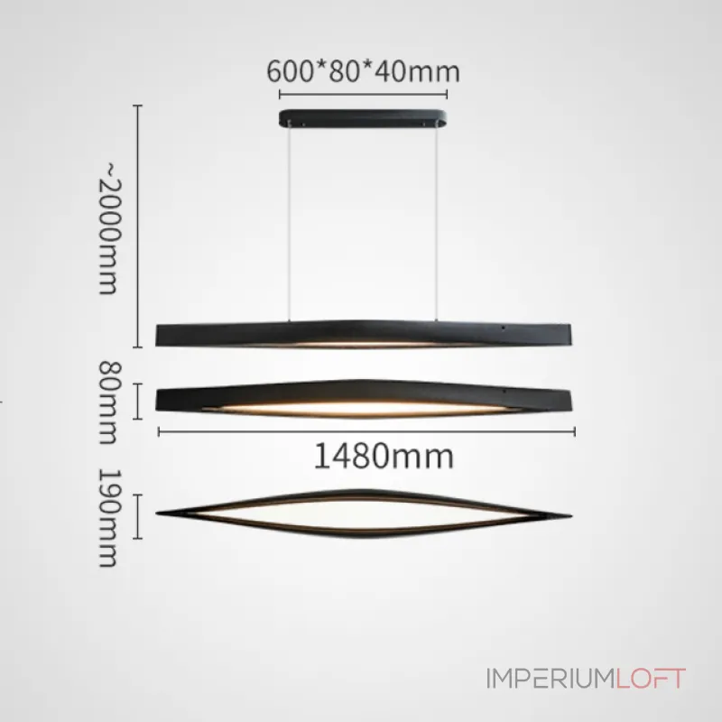 Серия реечных светильников в виде двух плавно соединенных концами планок из высококачественной древесины с LED свечением по внутренней поверхности ANGE LONG Black от ImperiumLoft