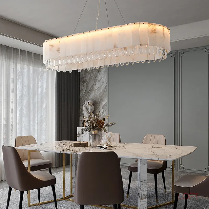 Светодиодный реечный светильник из мраморных пластин с декоративными хрустальными подвесками на удлиненном кольцевом каркасе LIDVALD LONG от ImperiumLoft Светодиодный реечный светильник из мраморных пластин с декоративными хрустальными подвесками на удлиненном кольцевом каркасе LIDVALD LONG от ImperiumLoft