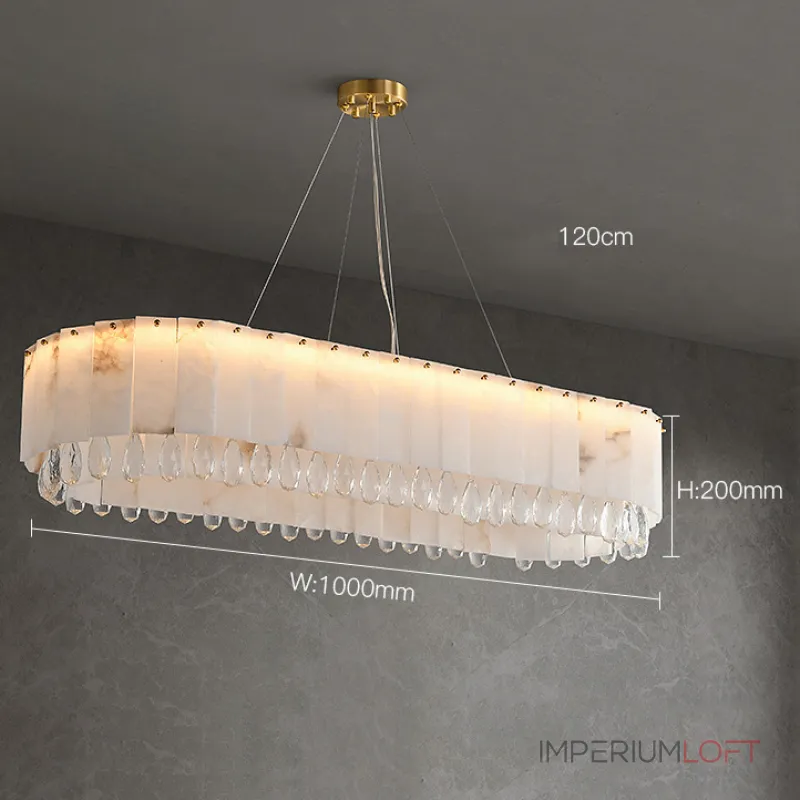 Светодиодный реечный светильник из мраморных пластин с декоративными хрустальными подвесками на удлиненном кольцевом каркасе LIDVALD LONG от ImperiumLoft Светодиодный реечный светильник из мраморных пластин с декоративными хрустальными подвесками на удлиненном кольцевом каркасе LIDVALD LONG от ImperiumLoft