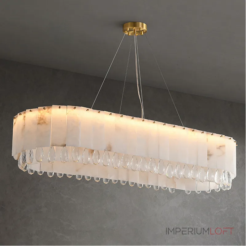 Светодиодный реечный светильник из мраморных пластин с декоративными хрустальными подвесками на удлиненном кольцевом каркасе LIDVALD LONG от ImperiumLoft Светодиодный реечный светильник из мраморных пластин с декоративными хрустальными подвесками на удлиненном кольцевом каркасе LIDVALD LONG от ImperiumLoft