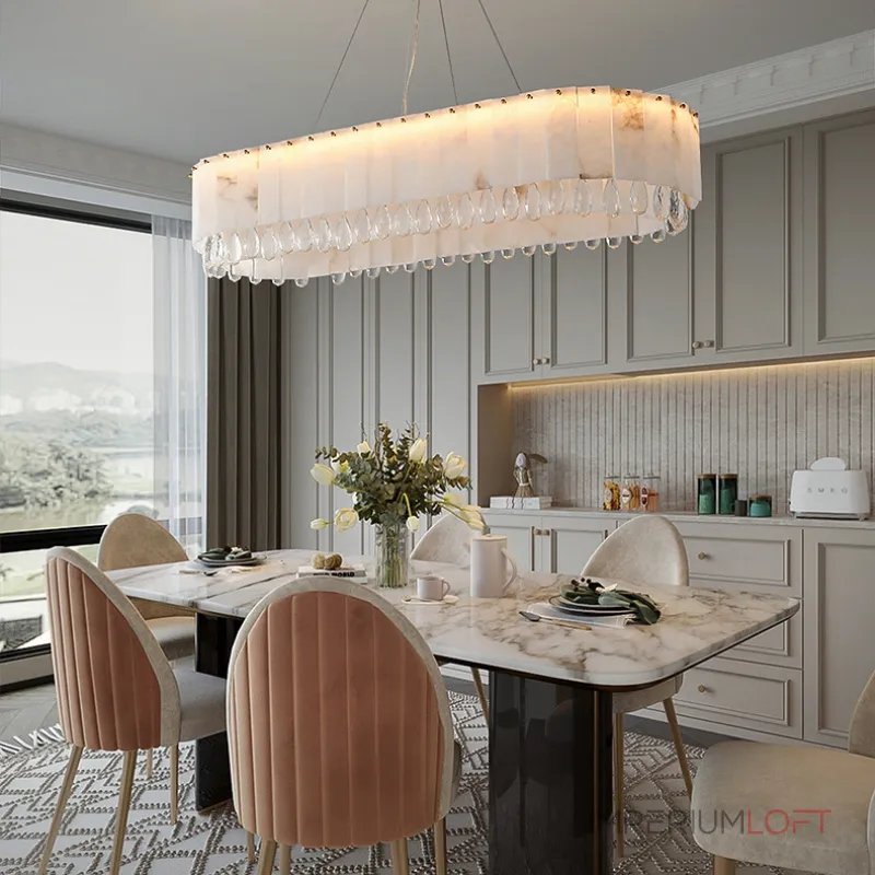 Светодиодный реечный светильник из мраморных пластин с декоративными хрустальными подвесками на удлиненном кольцевом каркасе LIDVALD LONG от ImperiumLoft Светодиодный реечный светильник из мраморных пластин с декоративными хрустальными подвесками на удлиненном кольцевом каркасе LIDVALD LONG от ImperiumLoft