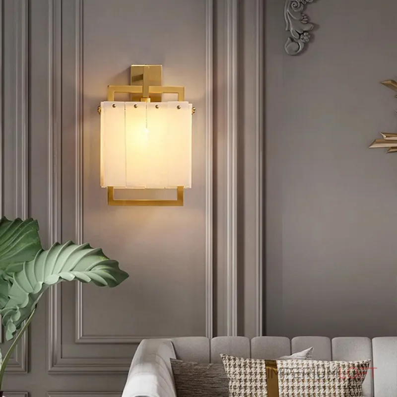 Бра с прямоугольным плафоном из мраморных пластин на кронштейне из латунных рамок ADINA MARBLE WALL от ImperiumLoft Бра с прямоугольным плафоном из мраморных пластин на кронштейне из латунных рамок ADINA MARBLE WALL от ImperiumLoft