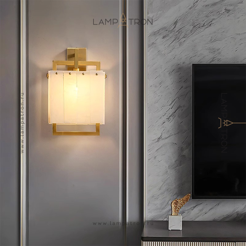 Бра с прямоугольным плафоном из мраморных пластин на кронштейне из латунных рамок ADINA MARBLE WALL от ImperiumLoft Бра с прямоугольным плафоном из мраморных пластин на кронштейне из латунных рамок ADINA MARBLE WALL от ImperiumLoft