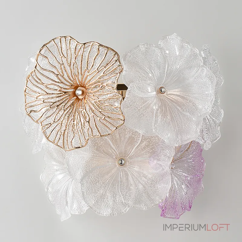 Серия настенных светильников с цветочным декором из металла, прозрачного, матового и градиентно окрашенного стекла ручной работы IVET WALL Purple