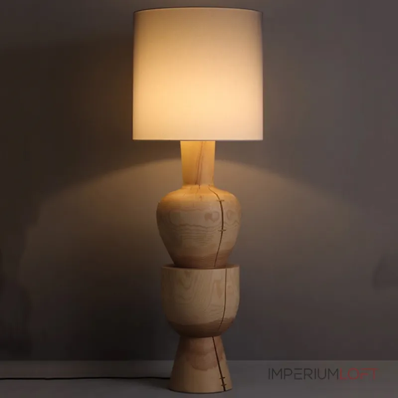 Дизайнерский торшер с массивным фигурным корпусом из цельного дерева и текстильным цилиндрическим плафоном HELGOT от ImperiumLoft Дизайнерский торшер с массивным фигурным корпусом из цельного дерева и текстильным цилиндрическим плафоном HELGOT от ImperiumLoft