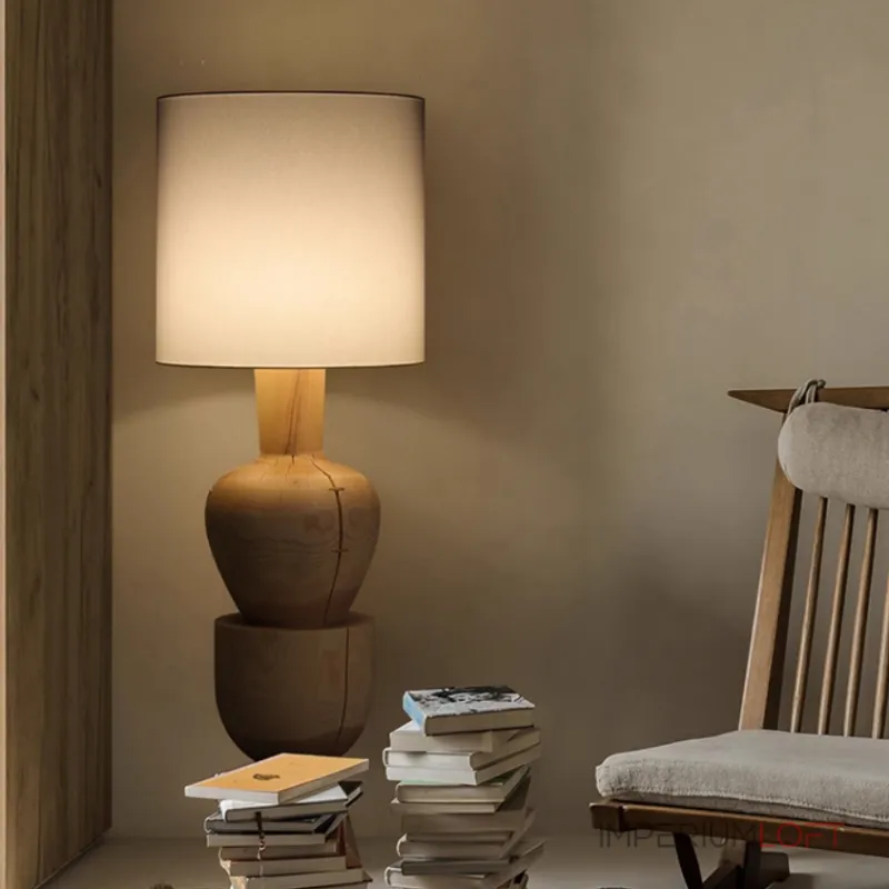 Дизайнерский торшер с массивным фигурным корпусом из цельного дерева и текстильным цилиндрическим плафоном HELGOT от ImperiumLoft Дизайнерский торшер с массивным фигурным корпусом из цельного дерева и текстильным цилиндрическим плафоном HELGOT от ImperiumLoft