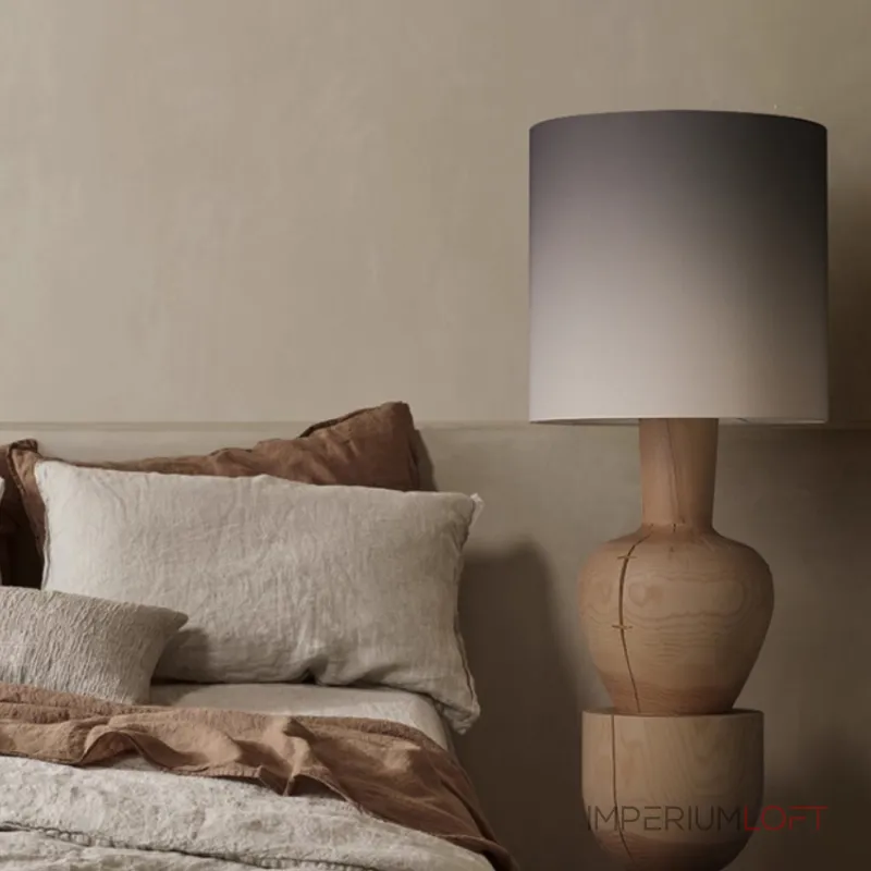 Дизайнерский торшер с массивным фигурным корпусом из цельного дерева и текстильным цилиндрическим плафоном HELGOT от ImperiumLoft Дизайнерский торшер с массивным фигурным корпусом из цельного дерева и текстильным цилиндрическим плафоном HELGOT от ImperiumLoft