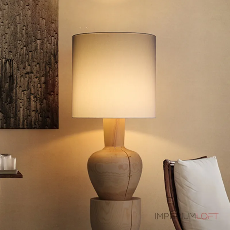 Дизайнерский торшер с массивным фигурным корпусом из цельного дерева и текстильным цилиндрическим плафоном HELGOT от ImperiumLoft Дизайнерский торшер с массивным фигурным корпусом из цельного дерева и текстильным цилиндрическим плафоном HELGOT от ImperiumLoft