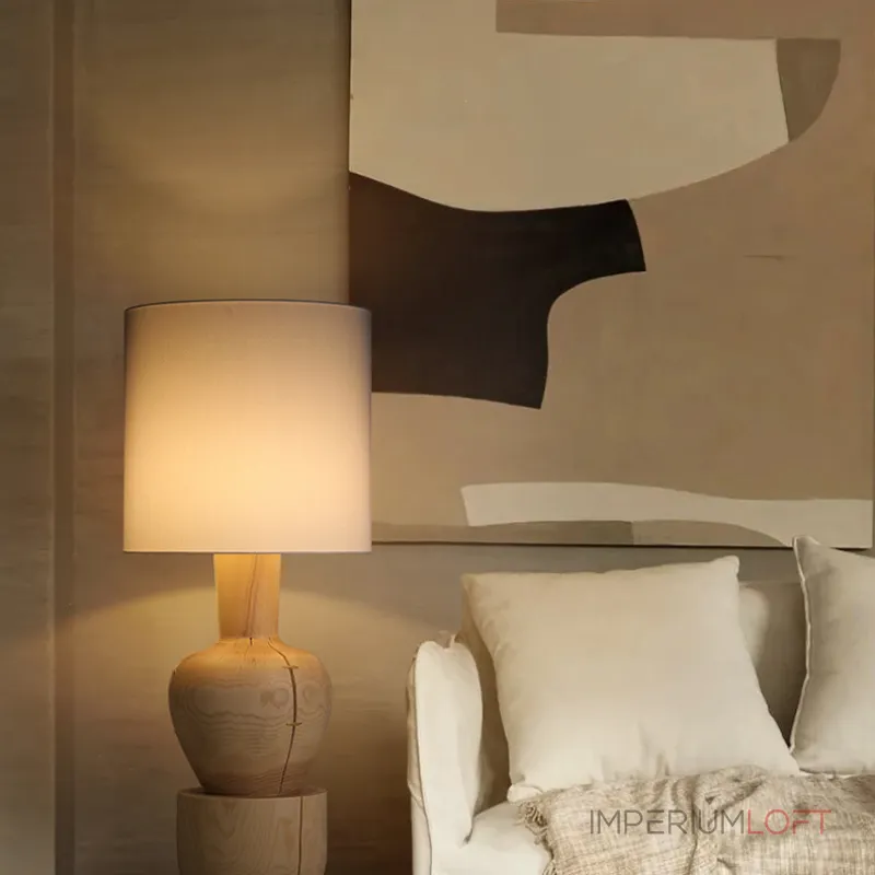 Дизайнерский торшер с массивным фигурным корпусом из цельного дерева и текстильным цилиндрическим плафоном HELGOT от ImperiumLoft Дизайнерский торшер с массивным фигурным корпусом из цельного дерева и текстильным цилиндрическим плафоном HELGOT от ImperiumLoft