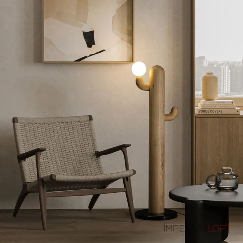 Деревянный напольный светильник в виде кактуса с шарообразным плафоном CACTUS WOOD Light Brown от ImperiumLoft Деревянный напольный светильник в виде кактуса с шарообразным плафоном CACTUS WOOD Light Brown от ImperiumLoft