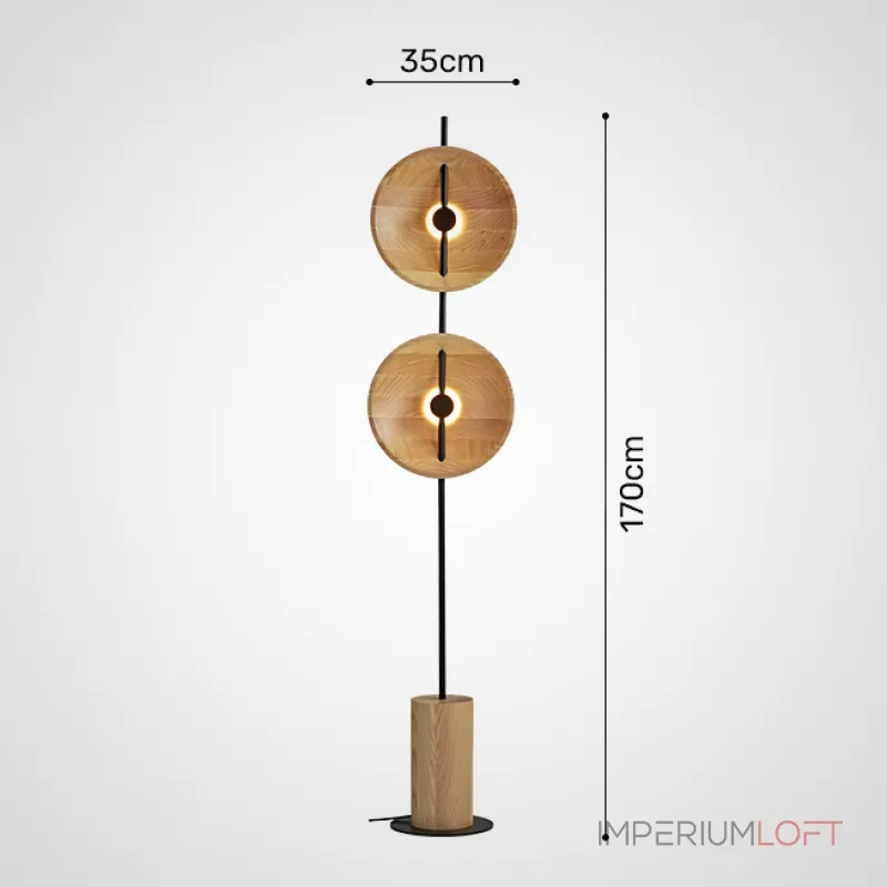 Серия дизайнерских торшеров с двумя плафонами в виде вогнутых дисков из дерева с LED подсветкой DELANO WOOD FL Light Brown от ImperiumLoft