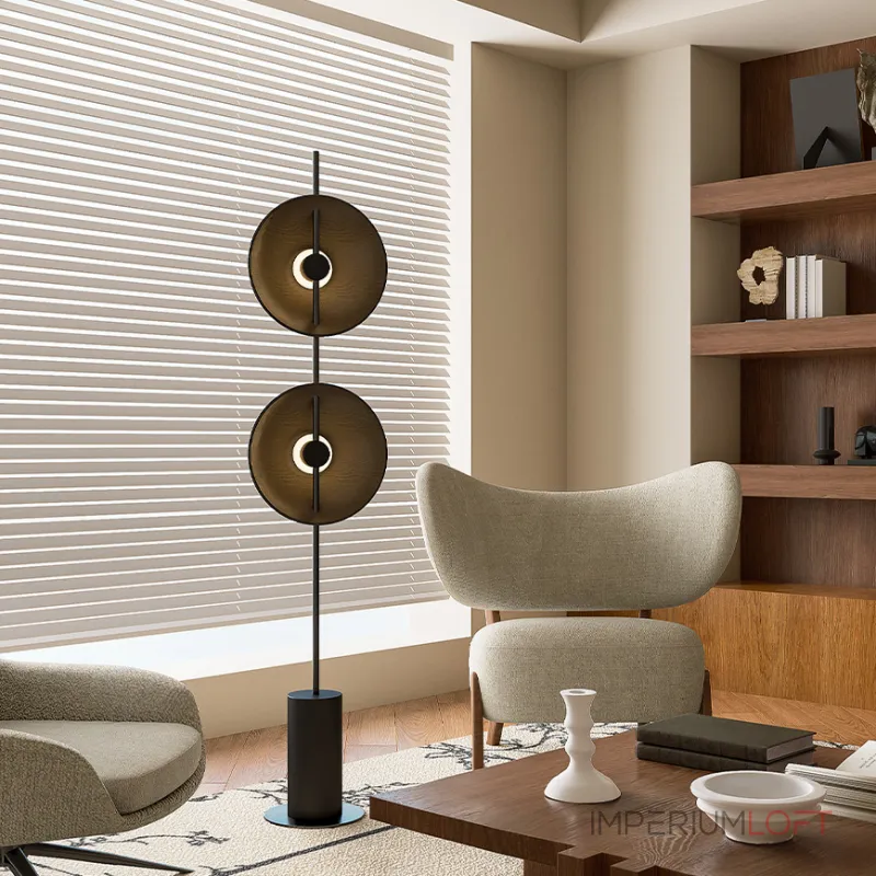 Серия дизайнерских торшеров с двумя плафонами в виде вогнутых дисков из дерева с LED подсветкой DELANO WOOD FL Black от ImperiumLoft Серия дизайнерских торшеров с двумя плафонами в виде вогнутых дисков из дерева с LED подсветкой DELANO WOOD FL Black от ImperiumLoft