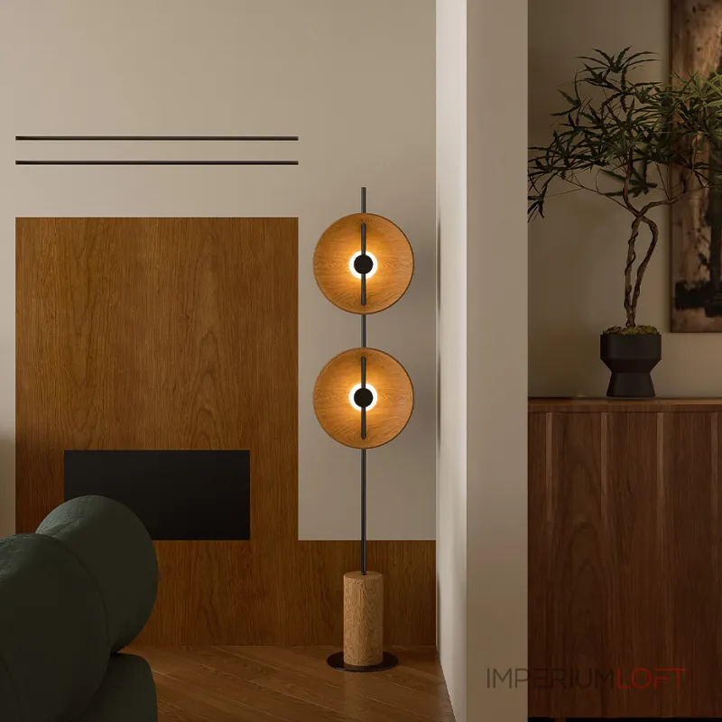 Серия дизайнерских торшеров с двумя плафонами в виде вогнутых дисков из дерева с LED подсветкой DELANO WOOD FL Black от ImperiumLoft Серия дизайнерских торшеров с двумя плафонами в виде вогнутых дисков из дерева с LED подсветкой DELANO WOOD FL Black от ImperiumLoft