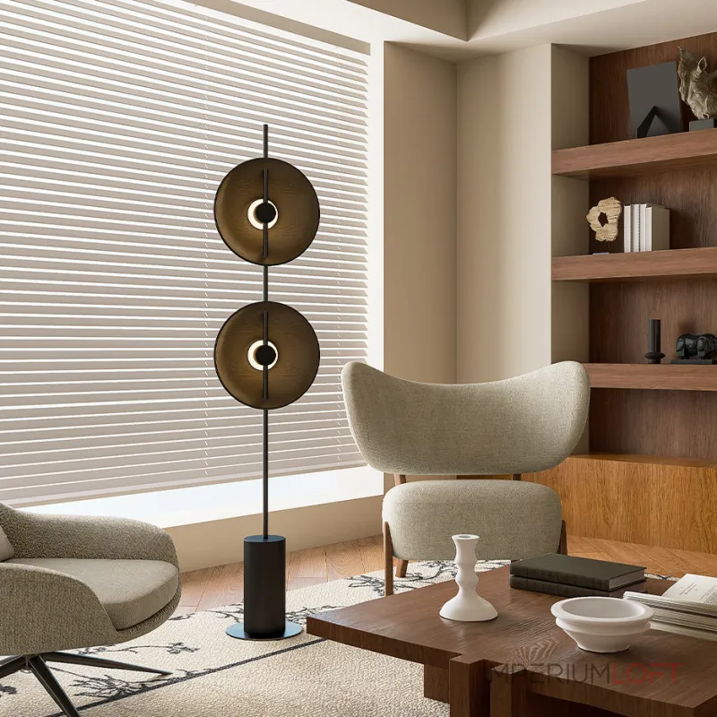 Серия дизайнерских торшеров с двумя плафонами в виде вогнутых дисков из дерева с LED подсветкой DELANO WOOD FL Black от ImperiumLoft Серия дизайнерских торшеров с двумя плафонами в виде вогнутых дисков из дерева с LED подсветкой DELANO WOOD FL Black от ImperiumLoft